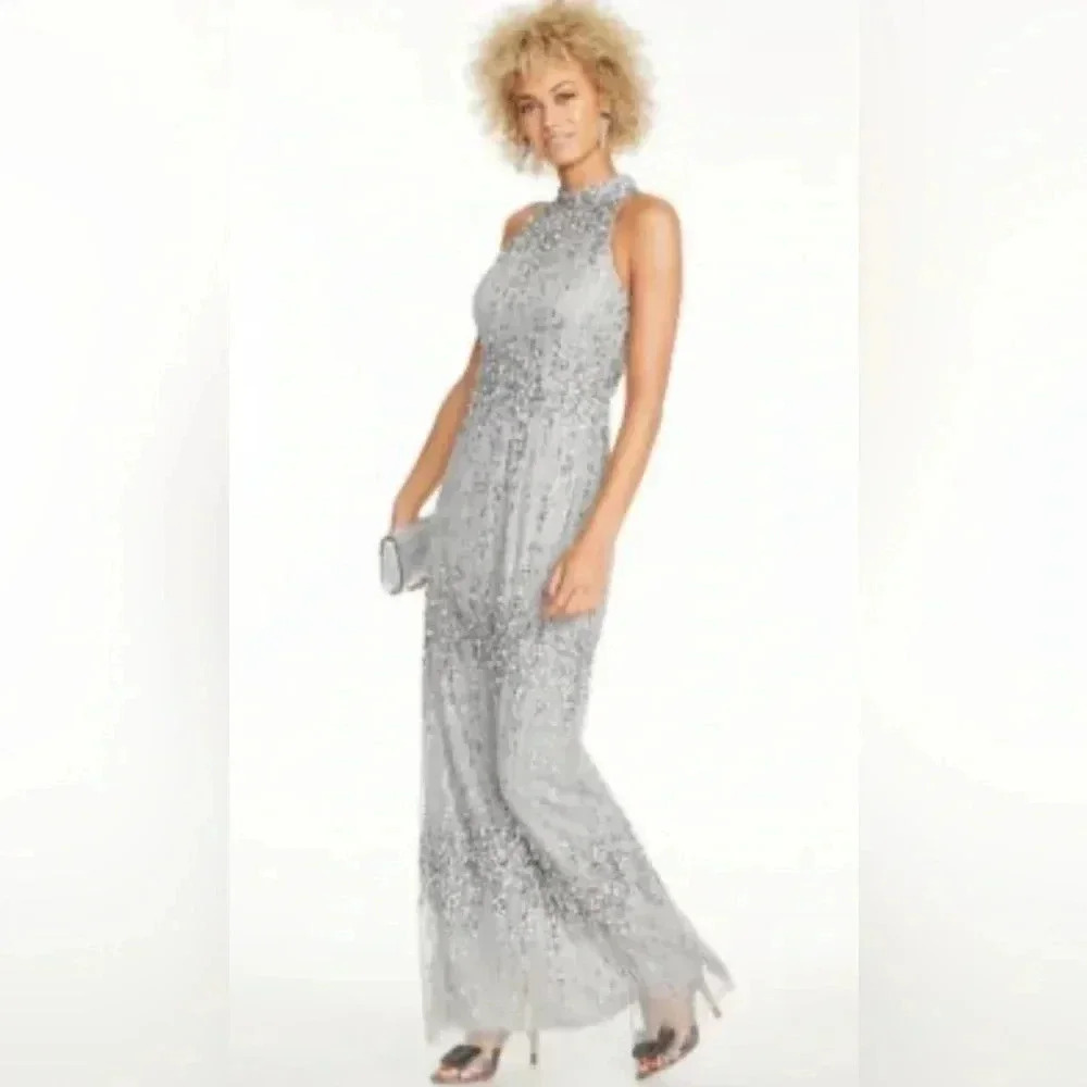 Adrianna papell size 16 Silver floor length gown
